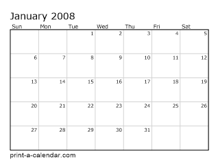 2008 Monthly Calendar