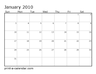 2010 Monthly Calendar