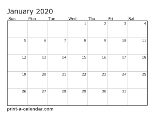 2020 Monthly Calendar