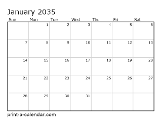 2035 Monthly Calendar