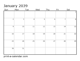 2039 Monthly Calendar