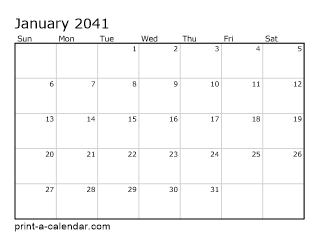 2041 Monthly Calendar