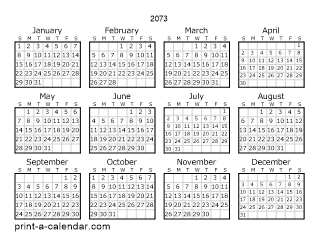 2073 Yearly Calendar | One page Calendar