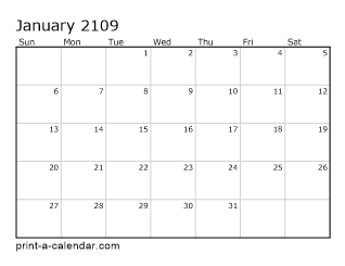 2109 Monthly Calendar