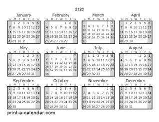 2120 Yearly Calendar (Style 1)