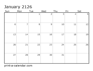 2126 Monthly Calendar