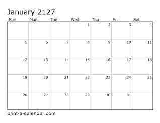 2127 Monthly Calendar