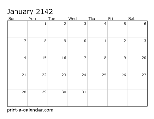 2142 Monthly Calendar