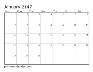 2147 Monthly Calendar