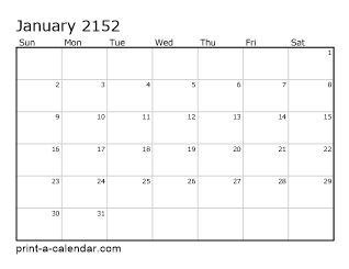 2152 Monthly Calendar