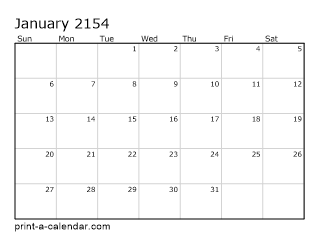 2154 Monthly Calendar