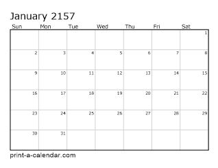 2157 Monthly Calendar