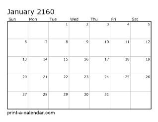 2160 Monthly Calendar