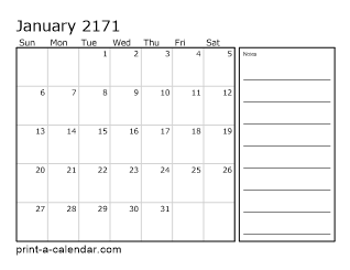 2171 Monthly Calendar with Notes