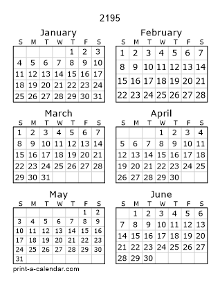 2195 Two Page Yearly Calendar | Six months per page