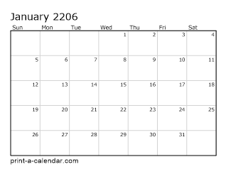 2206 Monthly Calendar