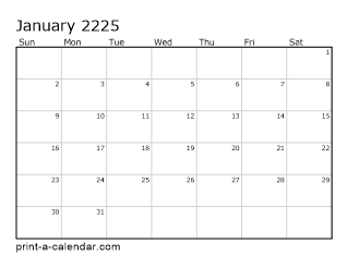 2225 Monthly Calendar