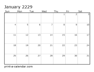 2229 Monthly Calendar