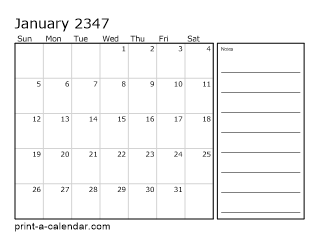 2347 Monthly Calendar with Notes