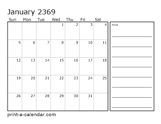 2369 Monthly Calendar with Notes