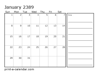 2389 Monthly Calendar with Notes