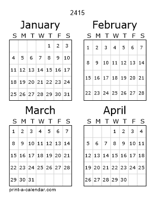 2415 Three Page Yearly Calendar | Four months per page