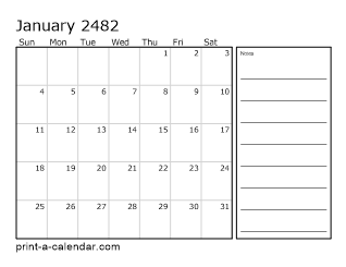 2482 Monthly Calendar with Notes