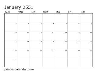 2551 Monthly Calendar