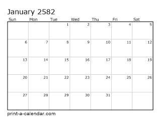 2582 Monthly Calendar