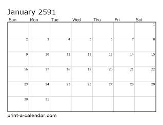 2591 Monthly Calendar