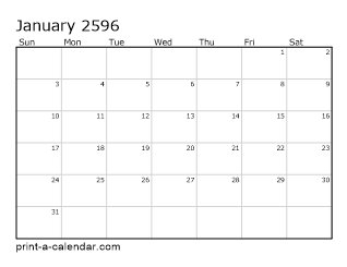 2596 Monthly Calendar