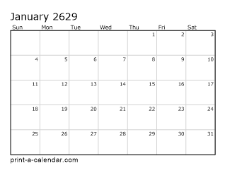 2629 Monthly Calendar