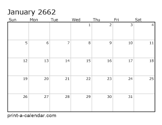 2662 Monthly Calendar