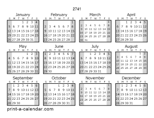 2741 Yearly Calendar (Style 1)