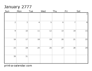 2777 Monthly Calendar