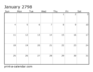 2798 Monthly Calendar