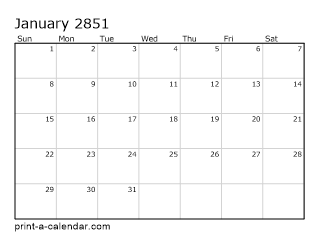 2851 Monthly Calendar