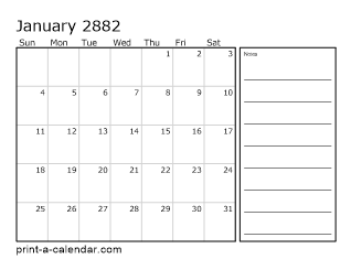 2882 Monthly Calendar with Notes