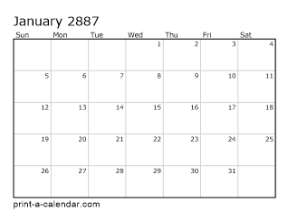 2887 Monthly Calendar