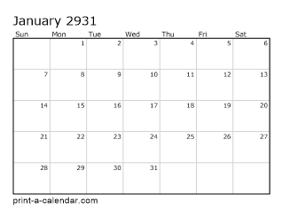 2931 Monthly Calendar