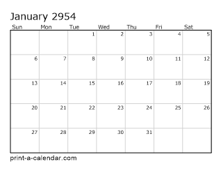 2954 Monthly Calendar