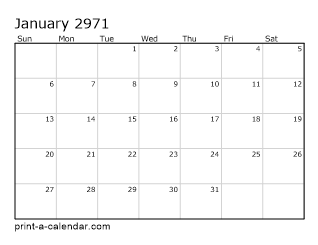 2971 Monthly Calendar