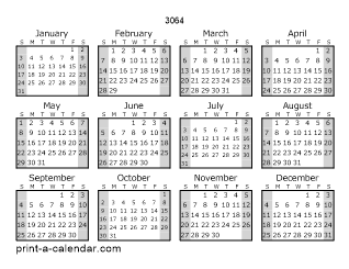 3064 Yearly Calendar (Style 1)