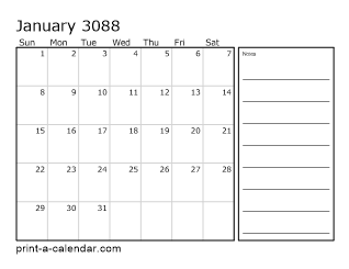 3088 Monthly Calendar with Notes