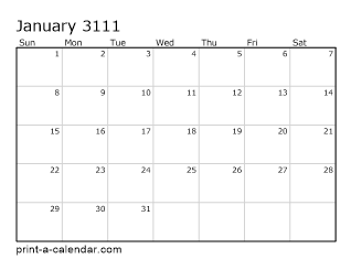 3111 Monthly Calendar