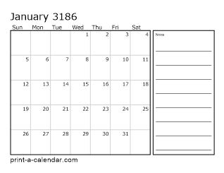 3186 Monthly Calendar with Notes